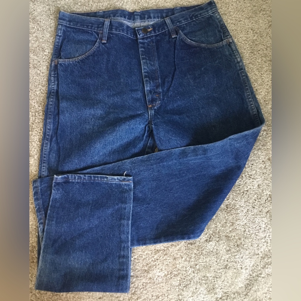 Vintage Rustler Denim Jeans, Dark Blue Wash, 38x30 Classic Denim